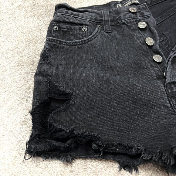 Abercrombie & fitch Black Shorts Size 00 Ripped High Rise Denim Grunge Cotton - Picture 3 of 8